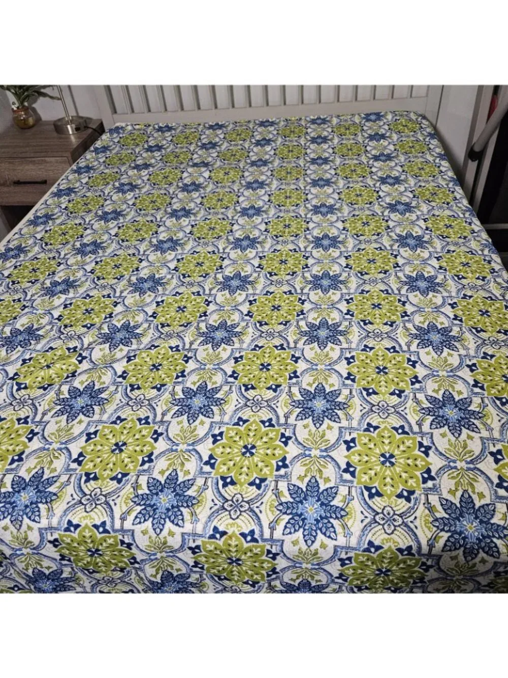 Microfiber Rectangle Tablecloth Linen 102x60 Porto Blue Green Floral Waterproof